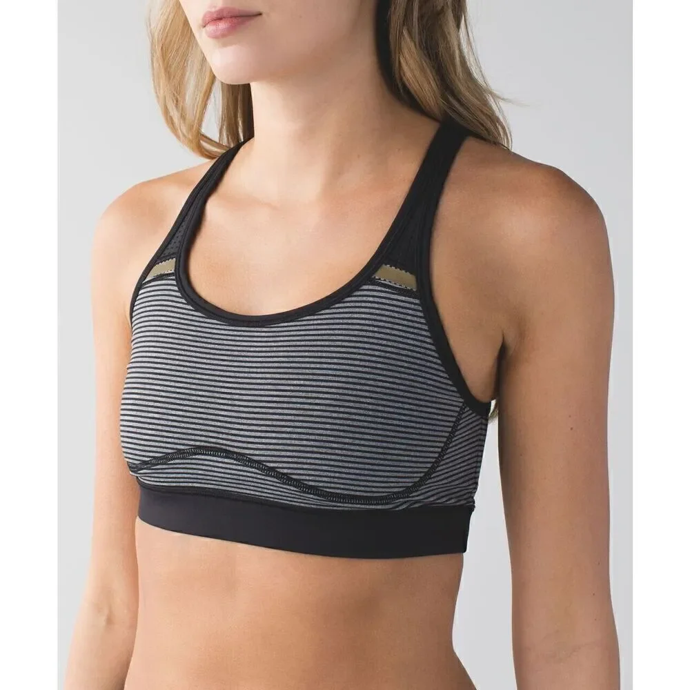 Lululemon Sweaty Or Not Bra II Mini Pop Stripe Heathered Slate Black /blk Size 8